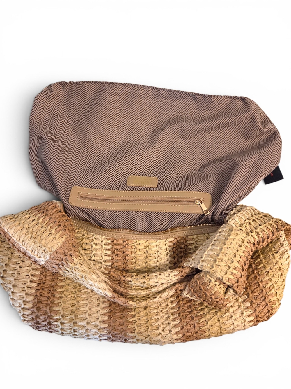Urban Expressions Striped Woven Straw Hobo Bag Shoulder Slouchy Tote Neutral - Picture 14 of 16